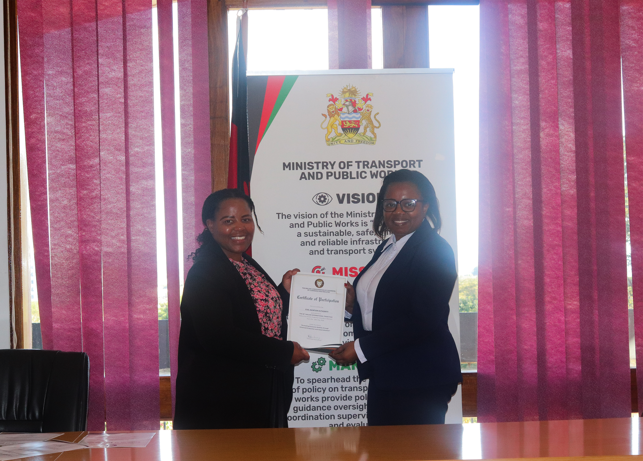 The Ministry receives certificates awarded by Malawi International Trade Fair